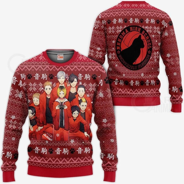 Nekoma High Ugly Christmas Sweater Haikyuu Anime Xmas Shirt VA10 - 1 - GearAnime