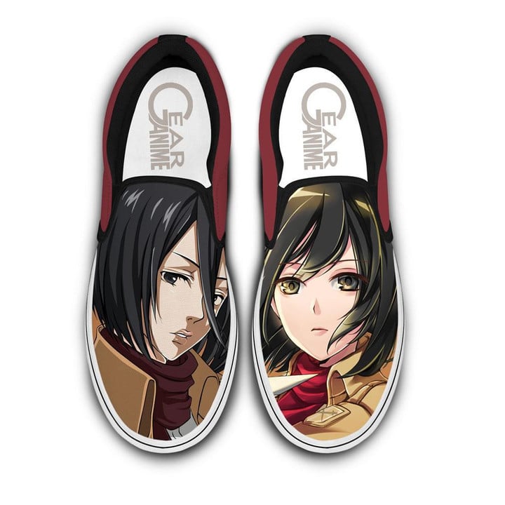 Mikasa Ackerman Slip On Sneakers Custom Anime Attack On Tian Shoes - 1 - Gearotaku