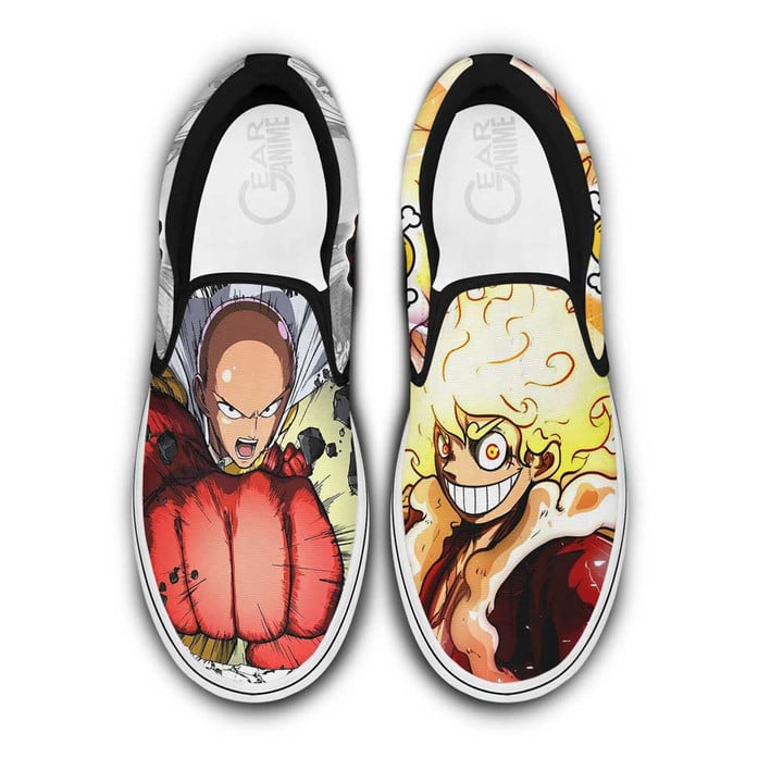 Luffy and Saitama Slip-on Shoes Custom Anime Canvas Shoes Otaku Gift Ideas