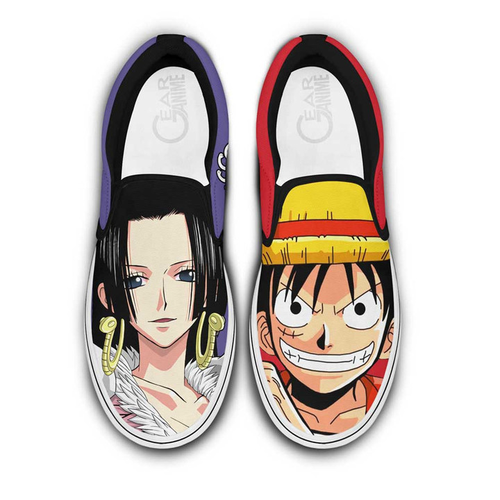 Boa Hancock and Luffy Slip On Sneakers Custom Anime One Piece Shoes - 1 - Gearotaku