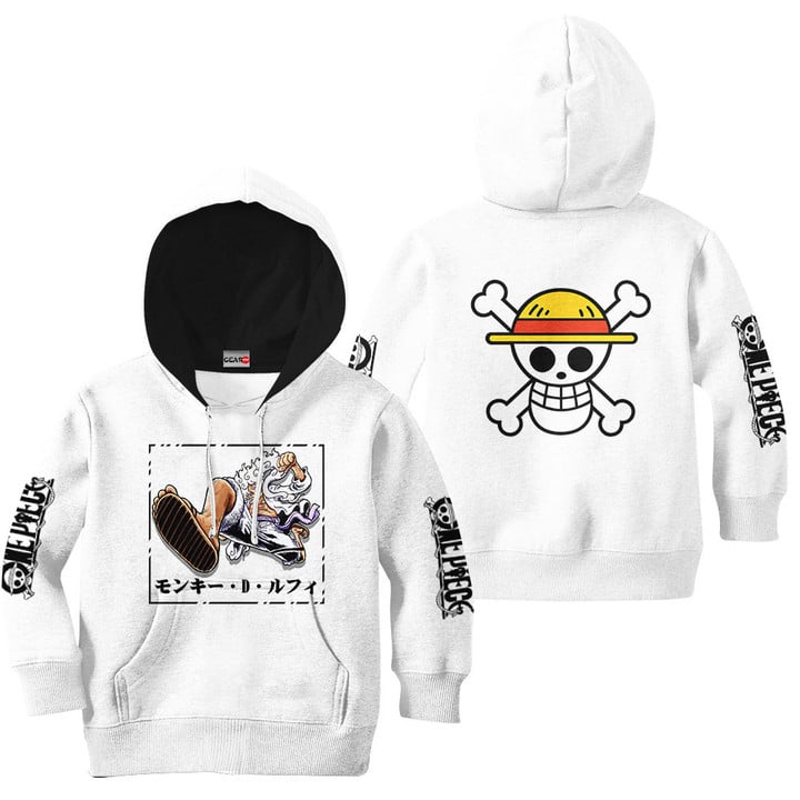 Luffy Gear 5 White Kids Hoodie One Piece Custom Anime Merch Clothes Gear Otaku