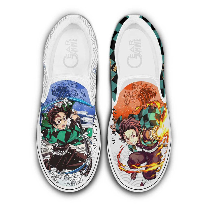 Tanjiro Fire Water Slip On Sneakers Custom Demon Slayer Anime Shoes - 1 - Gearotaku