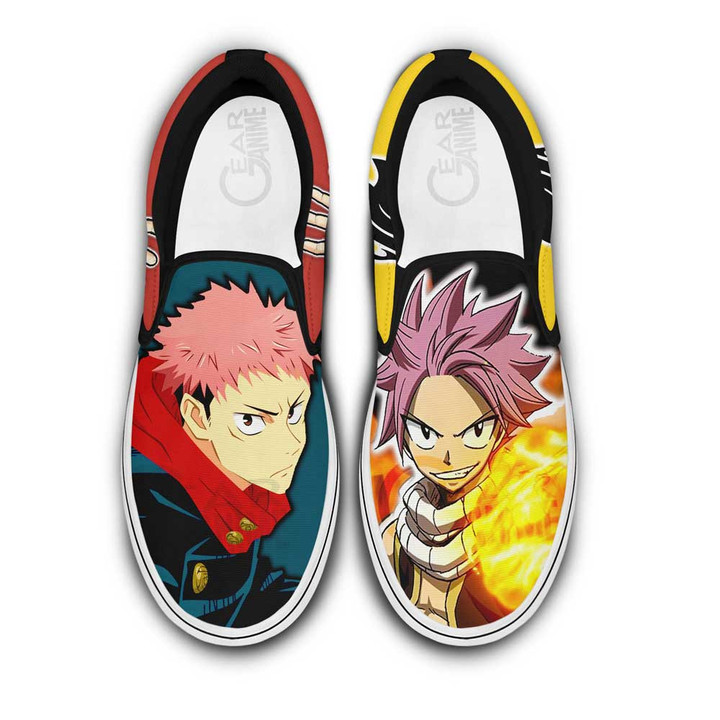 Yuji Itadori and Natsu Dragneel Slip-on Shoes Custom Anime Canvas Shoes