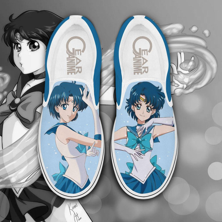 Sailor Mercury Slip On Sneakers Anime Sailor Moon Custom Shoes - 1 - Gearotaku