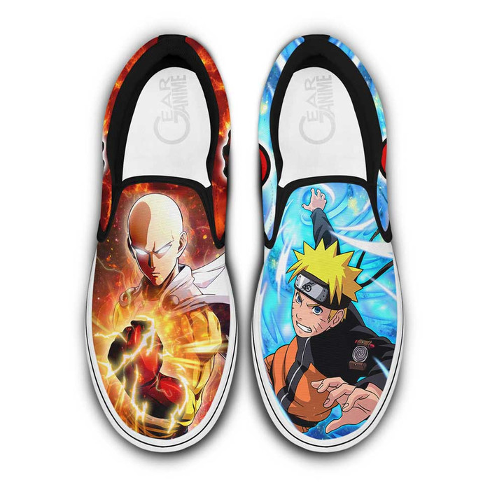 Naruto Uzumaki and Saitama Slip-on Shoes Custom Anime Canvas Shoes Otaku Gift Ideas