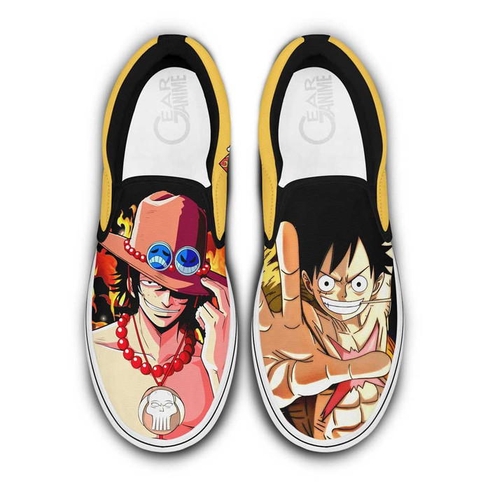 Portgas Ace and Luffy Slip On Sneakers Custom Anime One Piece Shoes - 1 - Gearotaku