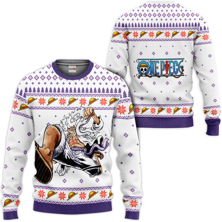 One Piece Luffy Gear 5 White Custom Anime Ugly Christmas Sweater VA1808 Gear Otaku