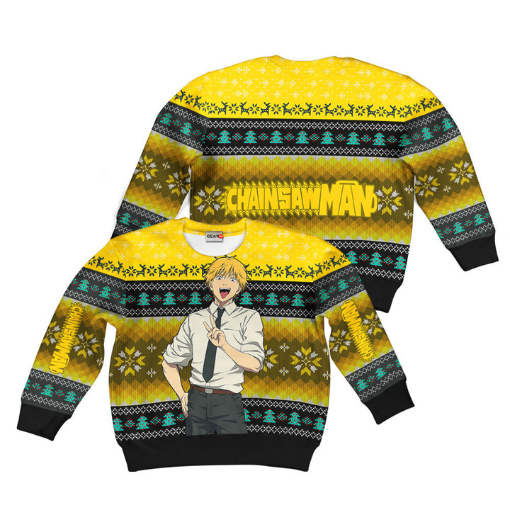Chainsaw Man Denji Kids Ugly Christmas Sweater Custom For Anime Fans Gear Otaku