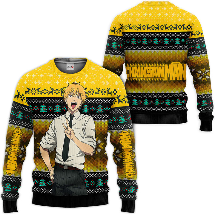 Chainsaw Man Denji Ugly Christmas Sweater Custom For Anime Fans Gear Otaku