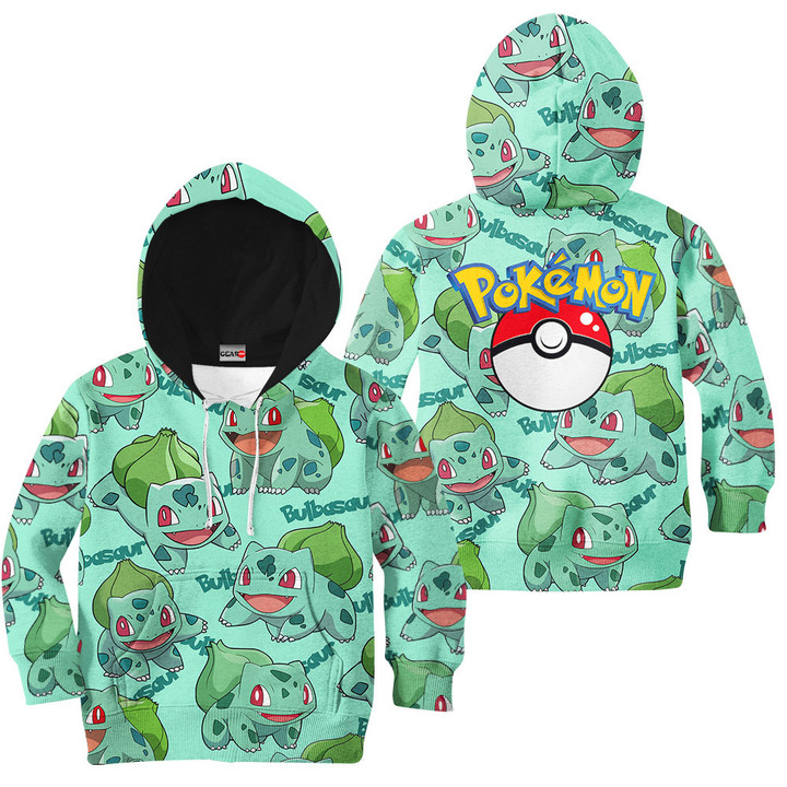 Pokemon Bulbasaur Kids Hoodie Custom Anime Clothes Pattern Style Gear Otaku