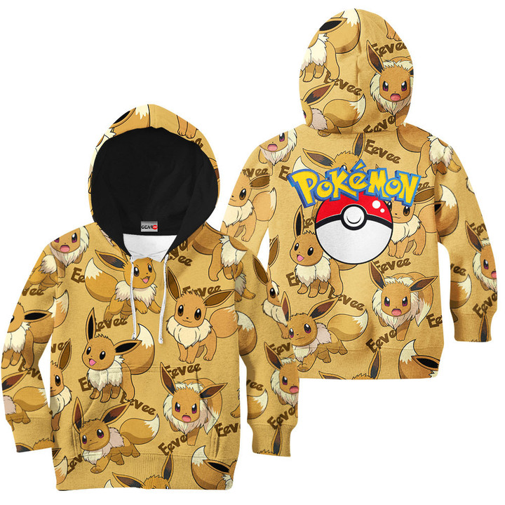 Pokemon Eevee Kids Hoodie Custom Anime Clothes Pattern Style Gear Otaku