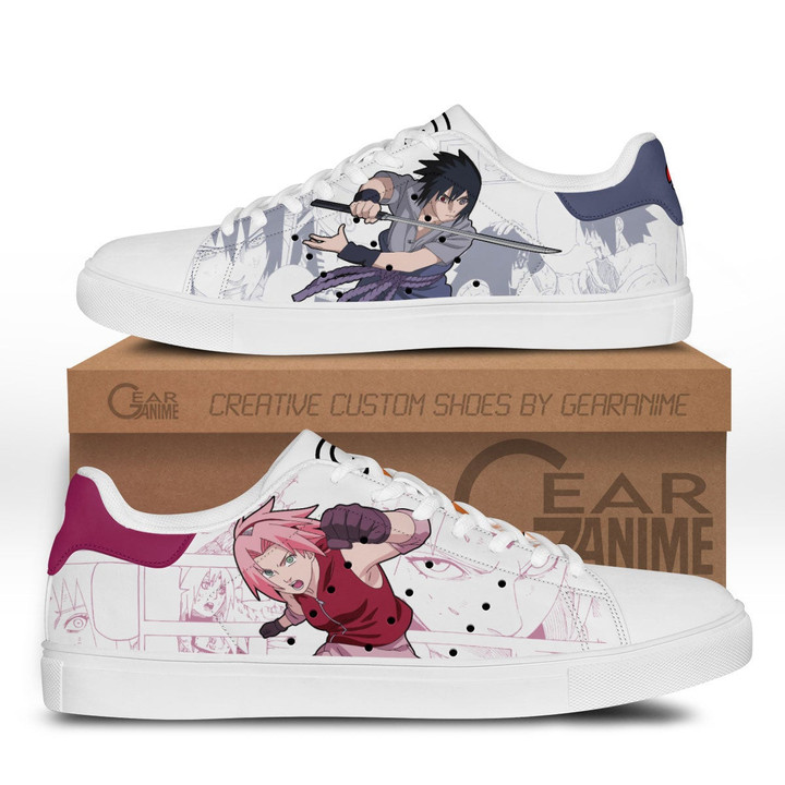 Sasuke Uchiha and Sakura Haruno Skate Sneakers Custom NRT Anime Shoes - 1 - GearOtaku