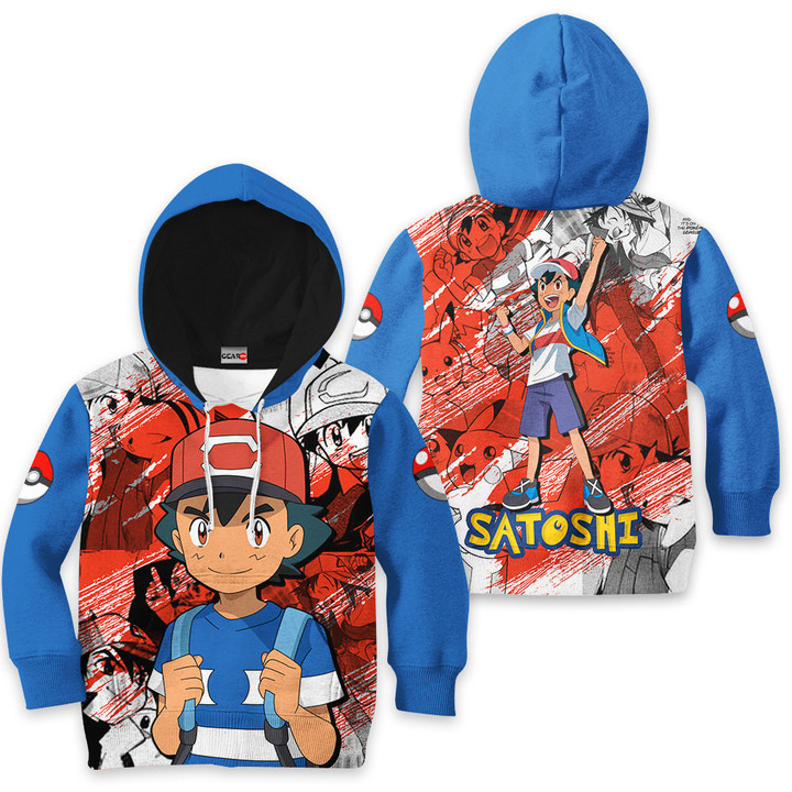 Ash Ketchum Kids Hoodie Custom Manga Anime Clothes PT2303 Gear Otaku