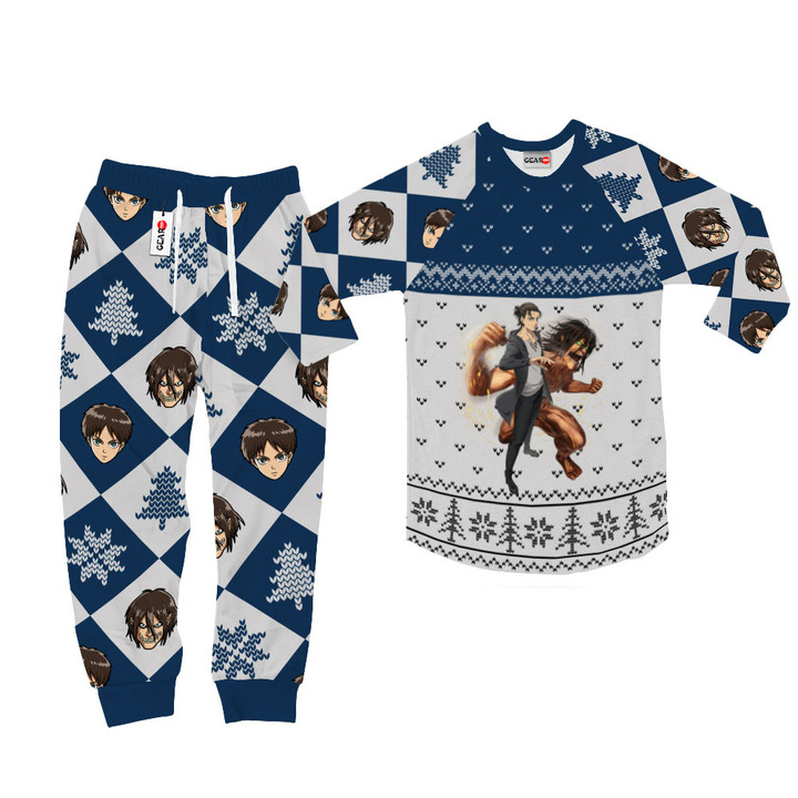Eren Yeager Christmas Pajamas Custom Anime Sleepwear