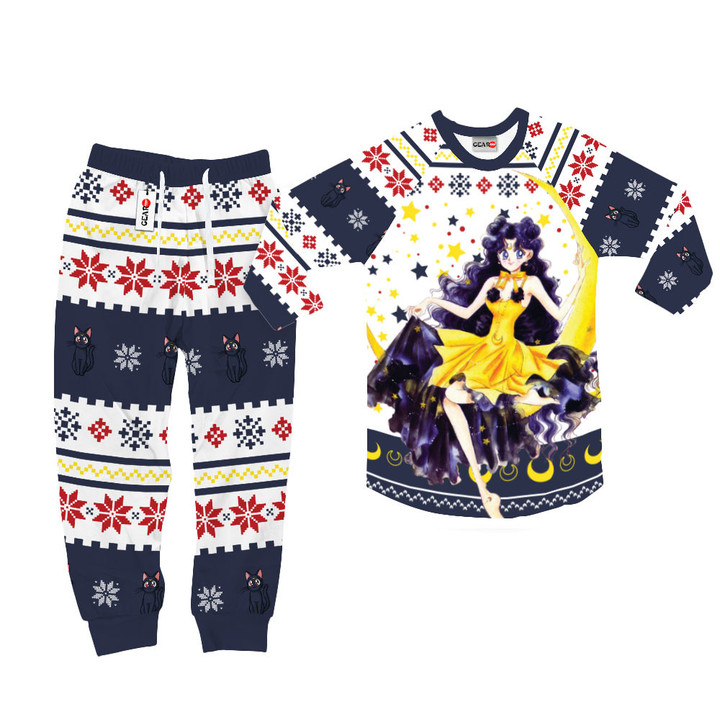 Luna Cat Christmas Pajamas Set Custom Anime Sleepwear