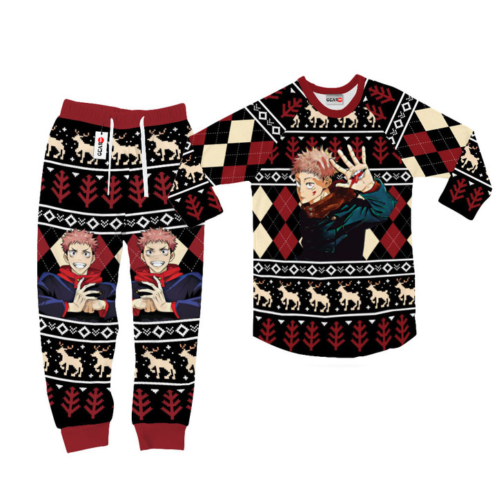 Yuji Itadori Christmas Pajamas Set Custom Anime Sleepwear