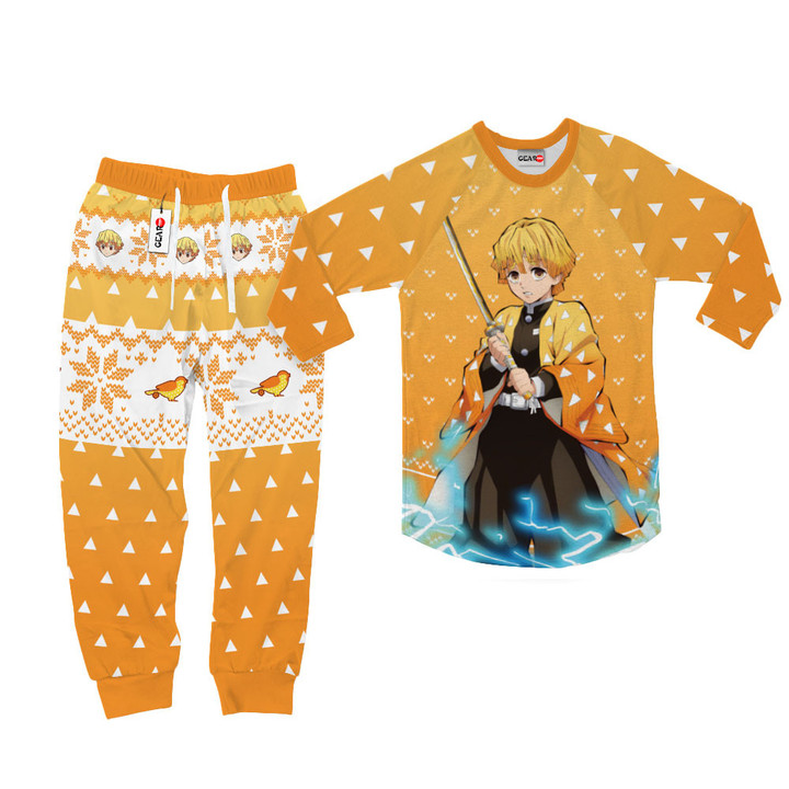 Zenitsu Christmas Pajamas Set Custom Anime Sleepwear