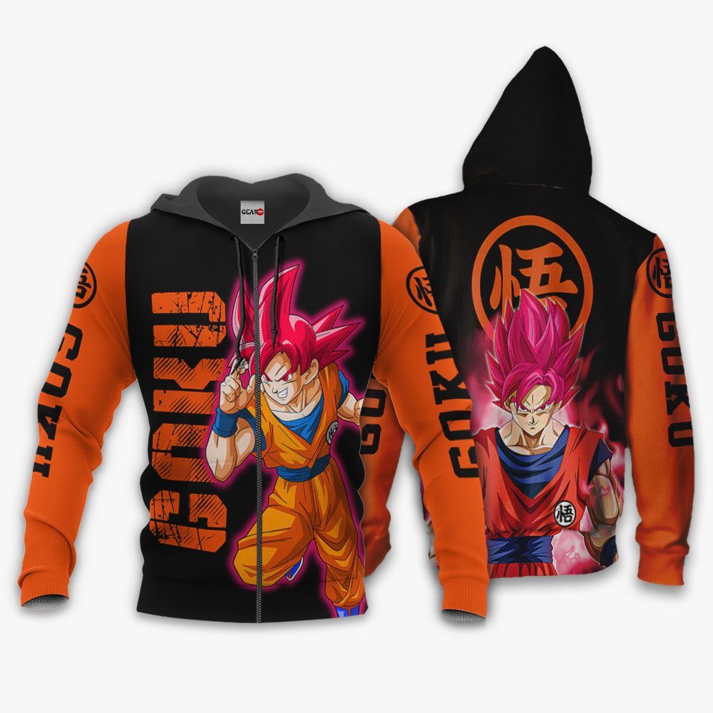 Dragon Ball Goku Saiyan God Hoodie Shirt Anime Zip Jacket GearAnime