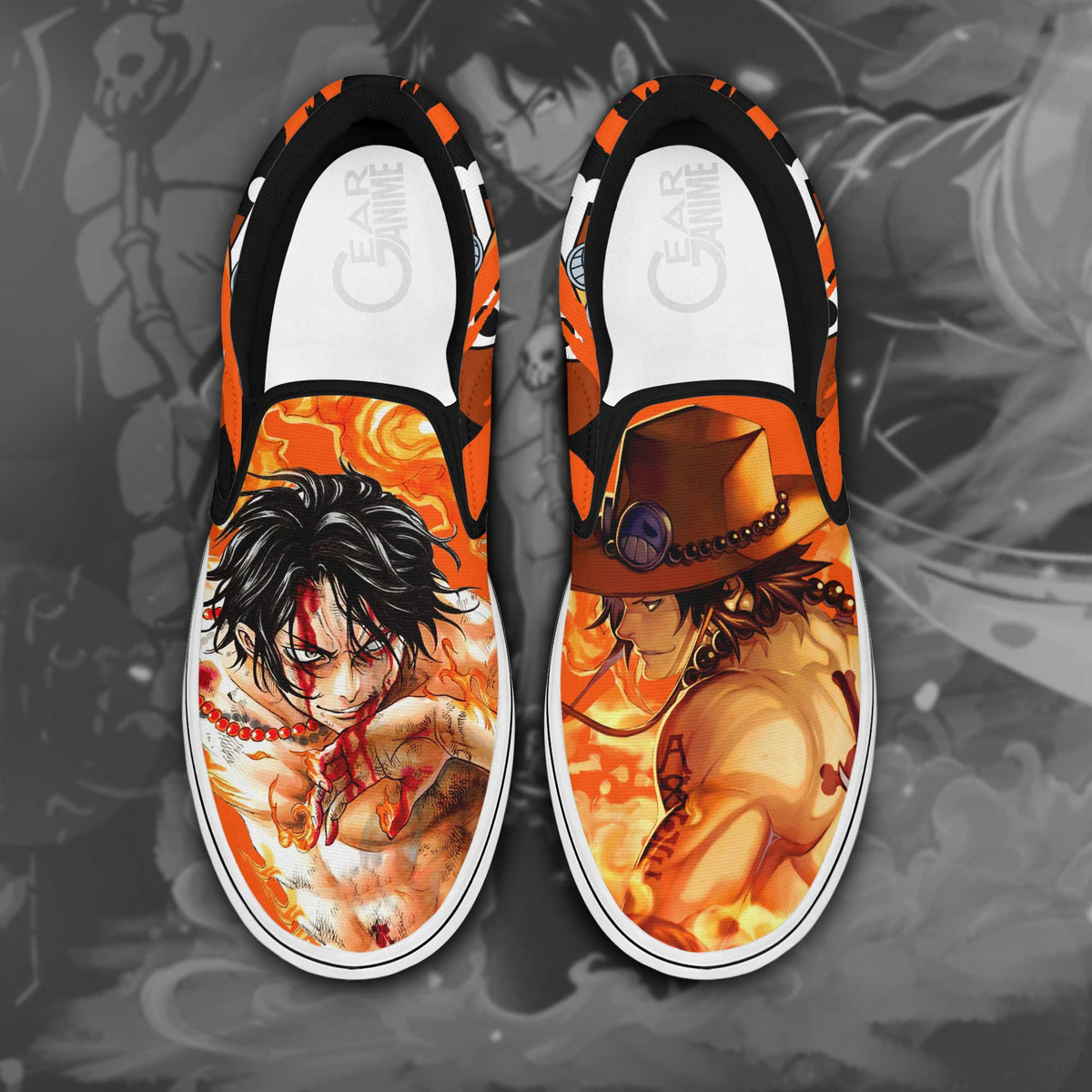Portgas D Ace Slip On Sneakers One Piece Custom Anime Shoes - 1 - Gearotaku