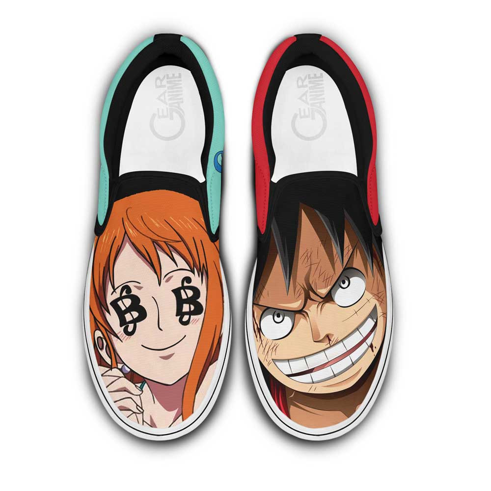 Nami and Luffy Slip On Sneakers Custom Anime One Piece Shoes - 1 - Gearotaku