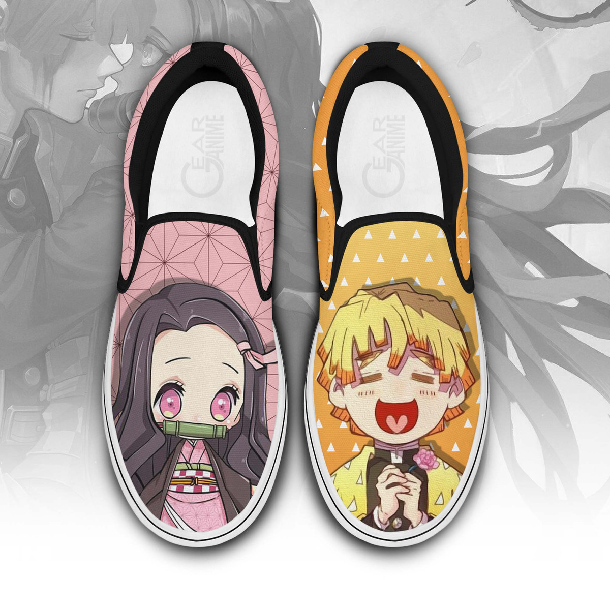 Zenitsu And Nezuko Slip On Sneakers Custom Anime Demon Slayer Shoes - 1 - Gearotaku