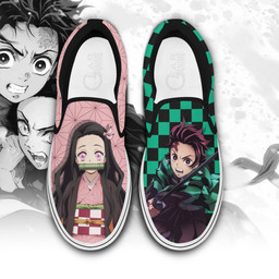 Tanjiro And Nezuko Slip On Sneakers Custom Anime Demon Slayer Shoes - 1 - Gearotaku