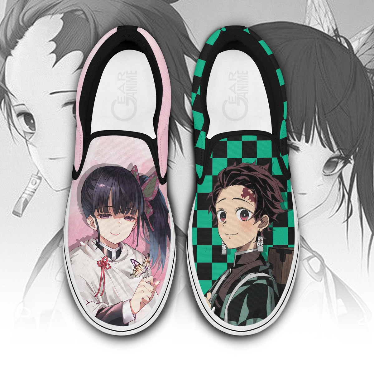 Tanjiro and Kanao Slip On Sneakers Demon Slayer Custom Anime Shoes - 1 - Gearotaku
