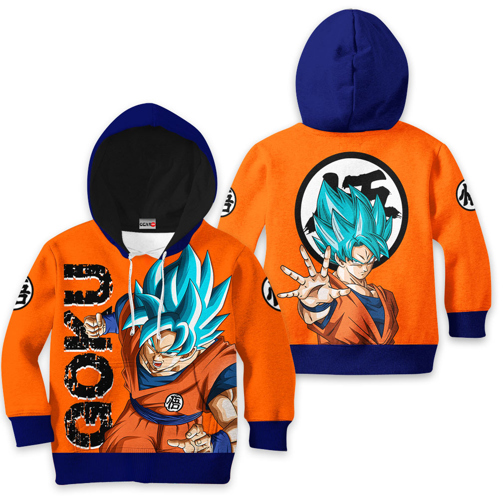 Dragon Ball Goku Blue Kids Hoodie Custom Anime Merch Clothes Gear Otaku