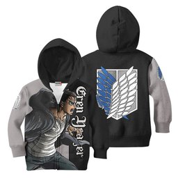 Attack On Titan Eren Yeager Kids Hoodie Custom Anime Clothes Gear Otaku