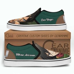 Eren and Mikasa Slip On Sneakers Custom Anime Attack On Titan Shoes - 2 - Gear Otaku