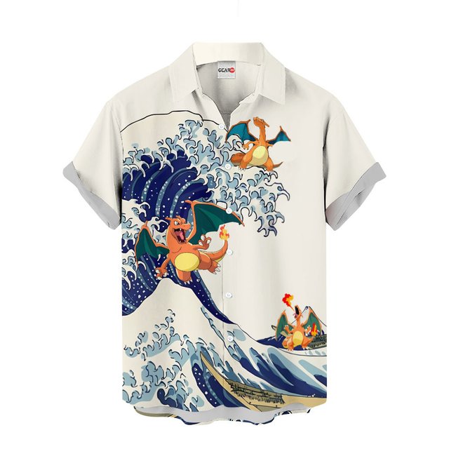 Charizard Hawaiian Shirt - Great Wave Style - GearOtaku