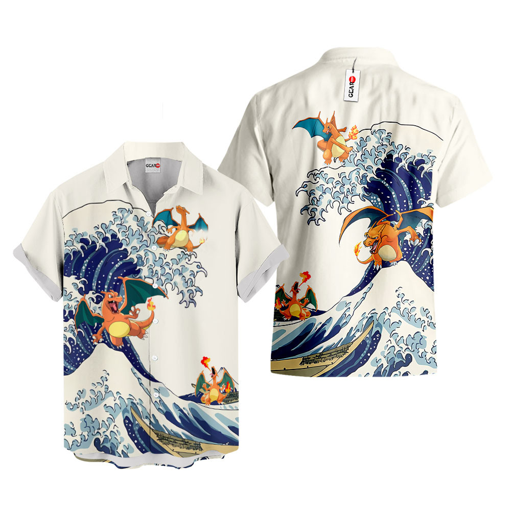 Charizard Hawaiian Shirt - Great Wave Style - GearOtaku