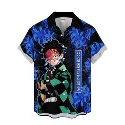 Tanjiro Hawaiian Shirts Blue Spider Lily NTT0603243011A-2-Gear-Otaku