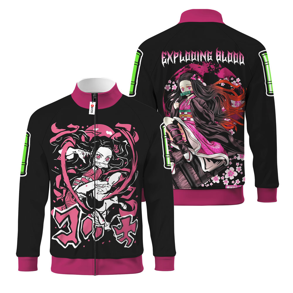 Nezuko Exploding Blood Neck Zipper Jacket Personalized - GearOtaku