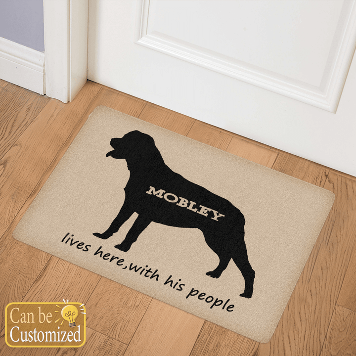 Personalized Door Mat Dog lives here with his people for family
