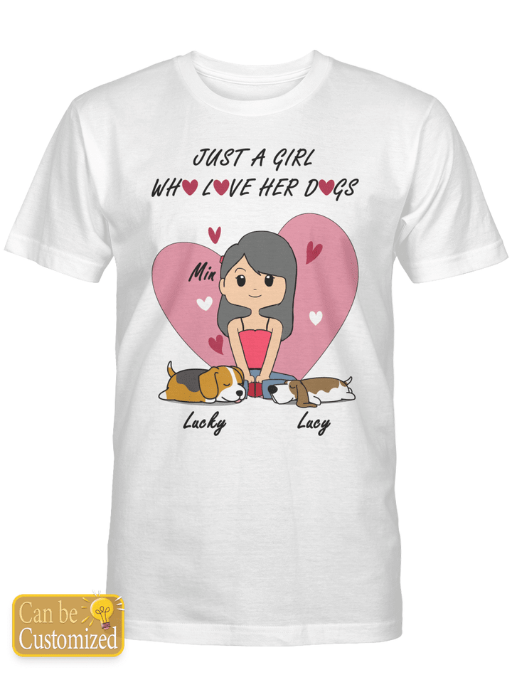 Personalized T-Shirt Just A Girl Who Love Her Dog 2 Dogs For Cute Girl