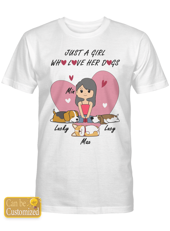 Personalized T-Shirt Just A Girl Who Love Her Dog 3 Dogs For Cute Girl