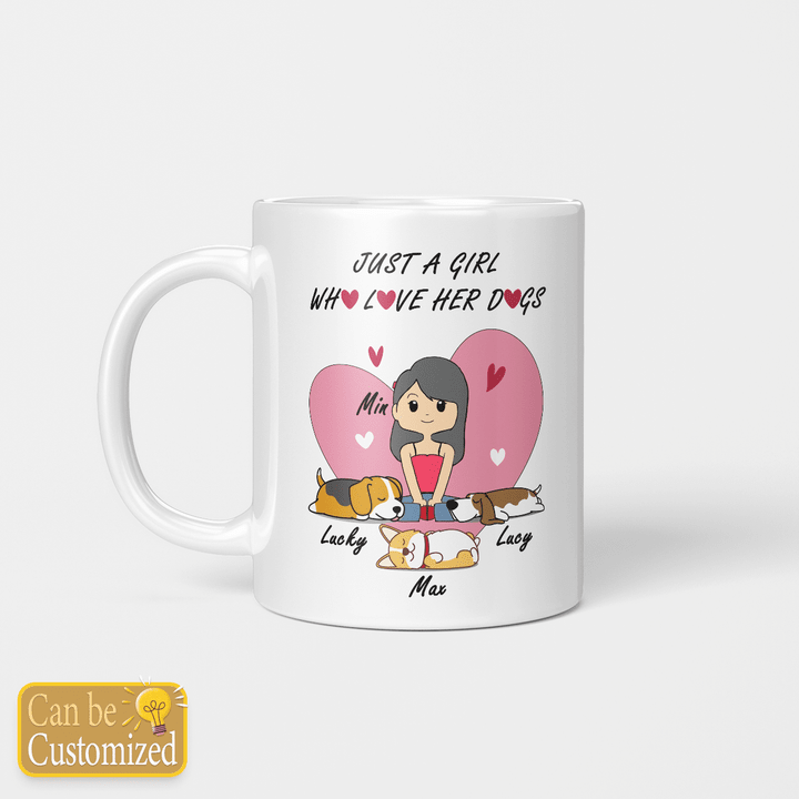 Personalized Mug Just A Girl Who Love Her Dog 3 Dogs For Cute Girl