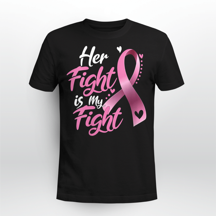 Womens Her Fight Is My Fight Breast Cancer Awareness V-Neck T-Shirt