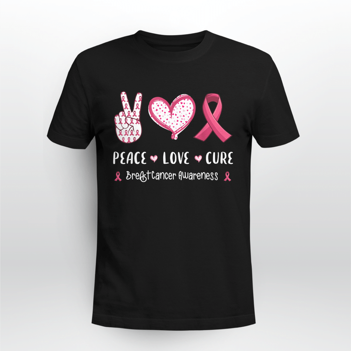 Breast Cancer Awareness Unisex T-shirt Peace Love Cure V2