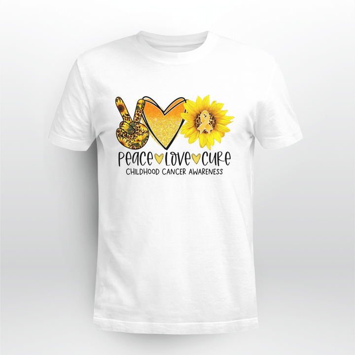 Childhood Cancer T-shirt Peace Love Cure