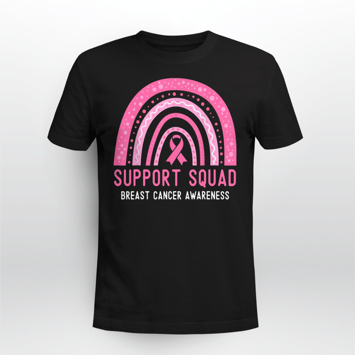 Support Squad Breast Cancer Awareness Ribbon Pink Rainbow T-Shirt