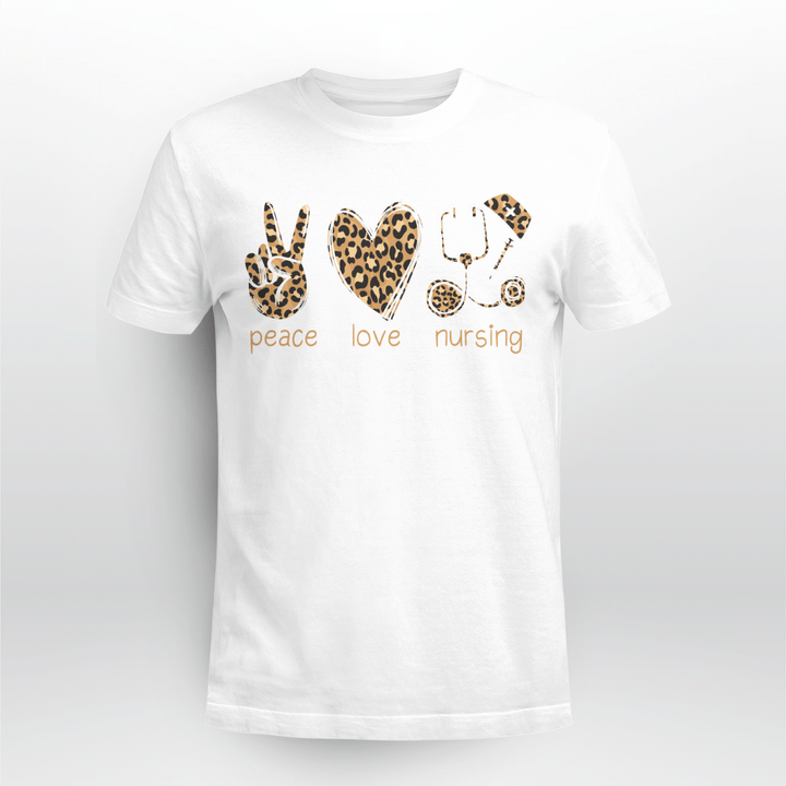 Peace love Nursing nurse life leopard stethoscope Heart T-Shirt