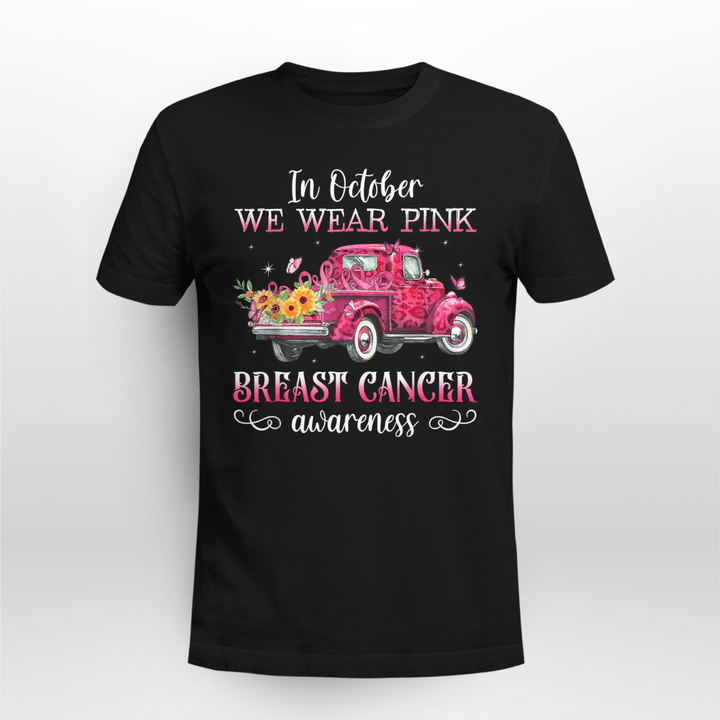 Breast Cancer Leopard Classic T-Shirt In October We Wear Pink Ribbon Leopard Truck
