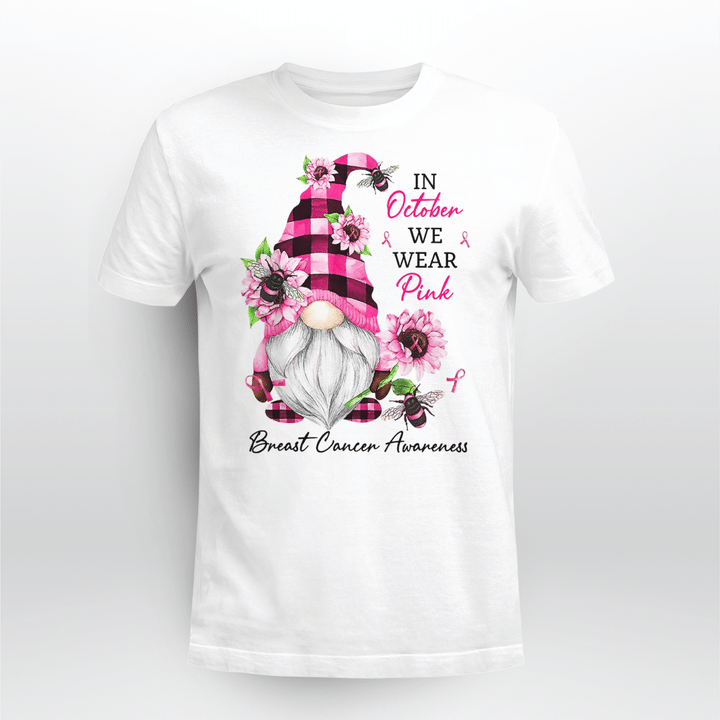 Breast Cancer Awareness Unisex T-shirt In October We Wear Pink Gnome