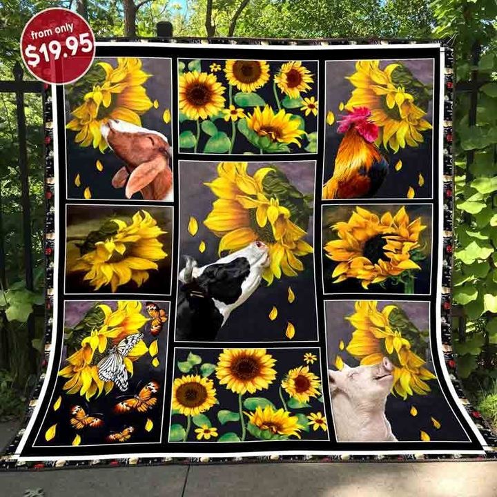 Sunflower Farm Animals Quilt Blanket