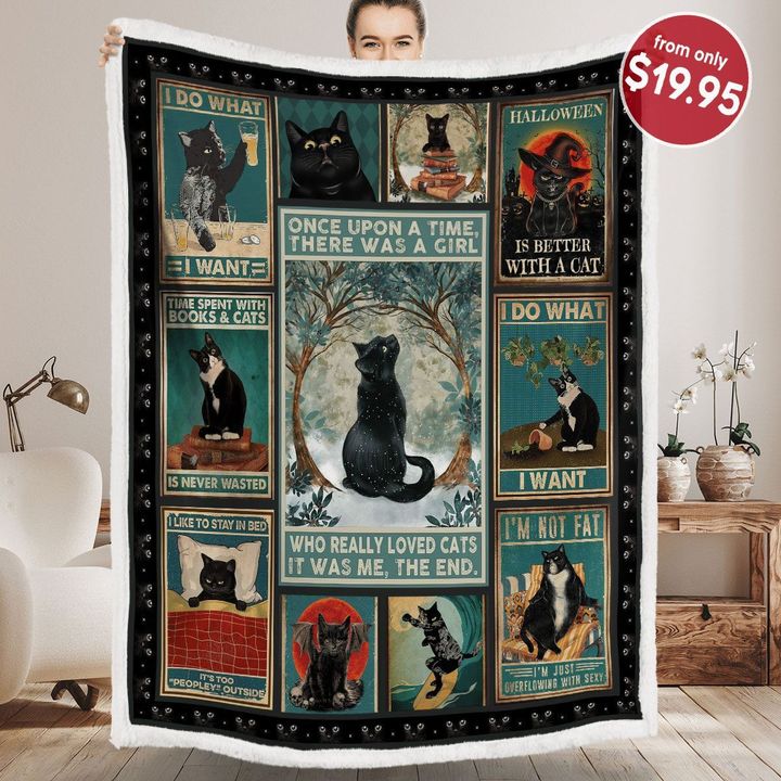 Black Cat Love Sherpa Blanket