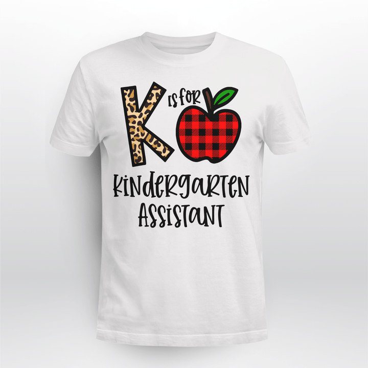 Kindergarten Assistant Classic T-shirt Plaid Apple