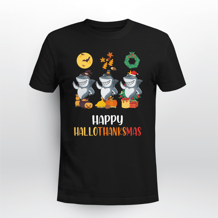 Thanksgiving Classic T-shirt Happy Hallothanksmas Shark