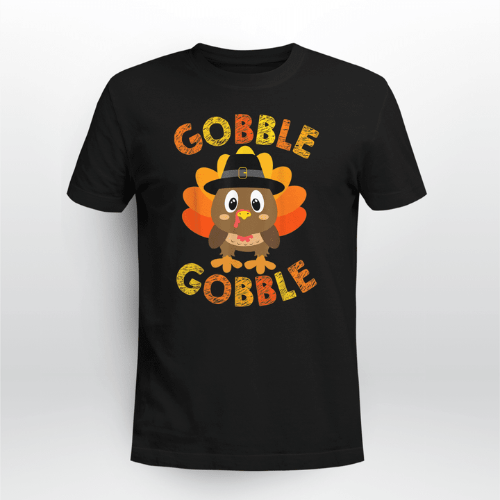 Thanksgiving Classic T-shirt Cute Gobble Gobble Turkey Pilgrim Little Boys Thanksgiving